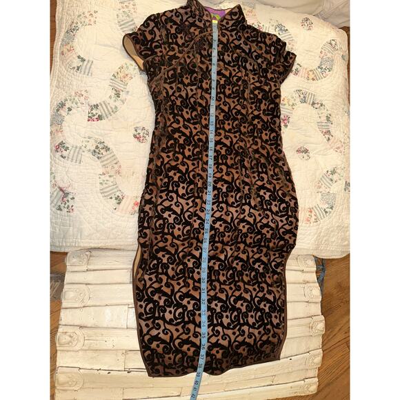 VINTAGE SHANGHAI TANG SILK BURNOUT VELVET CHEONGSAM DRESS - Picture 7 of 9